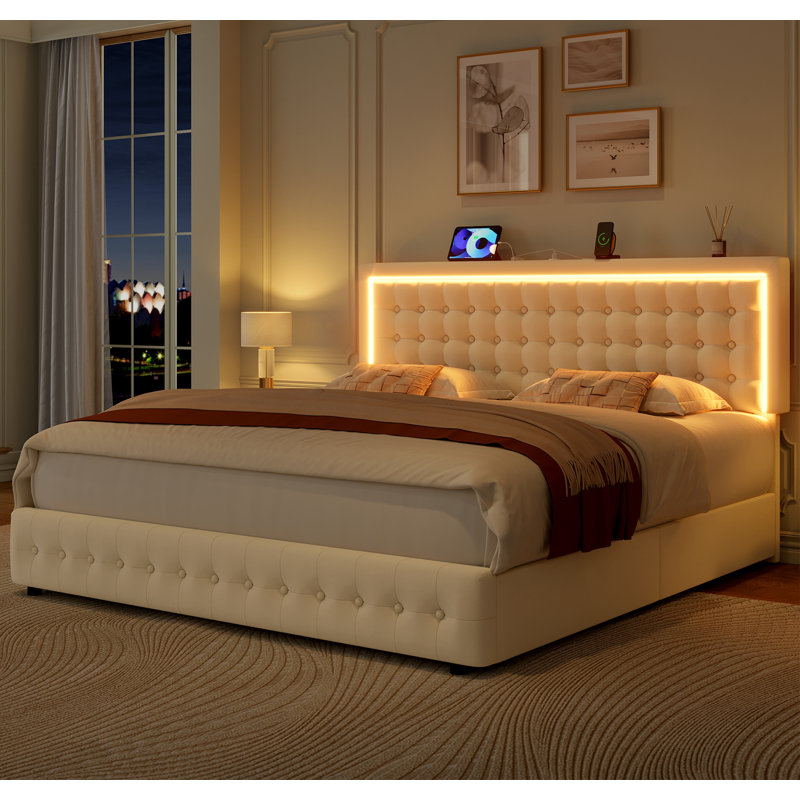 Trent Austin Design Gamache LED Bed Storage Platform Bed with USB Ports Drawers Adjustable Headboard Velvet Reviews Wayfair